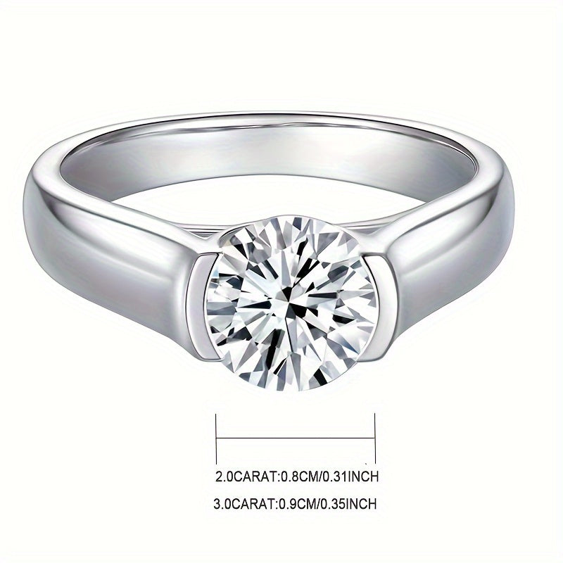 925 Silver Wedding Ring with Moissanite Inlaid Band and Gift Box