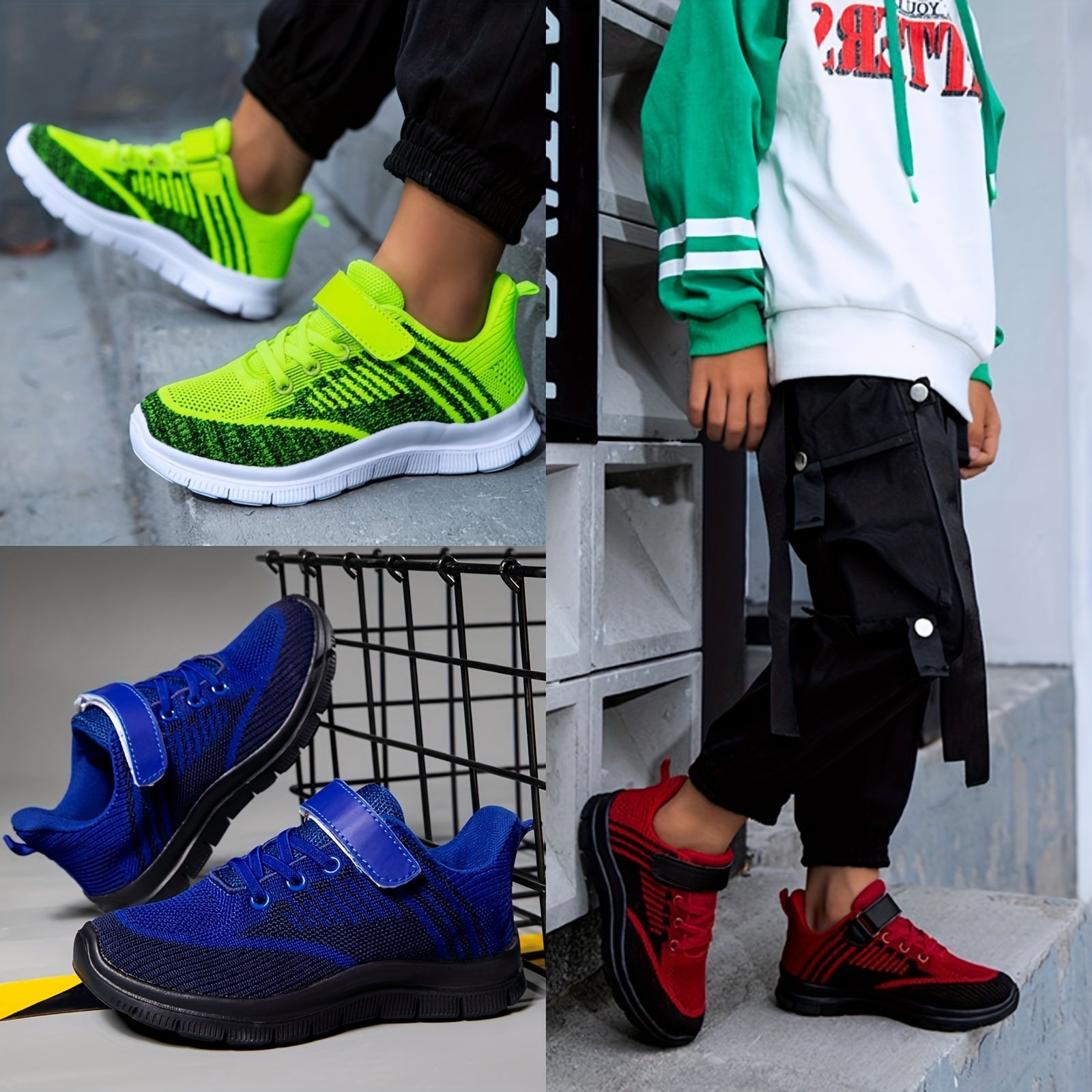 Bolalar uchun nafas oladigan to'rli krossovkalar, zarbani yutuvchi, sirpanmaydigan xususiyatlar, kamuflyaj naqshi va bog'ichli yopish.