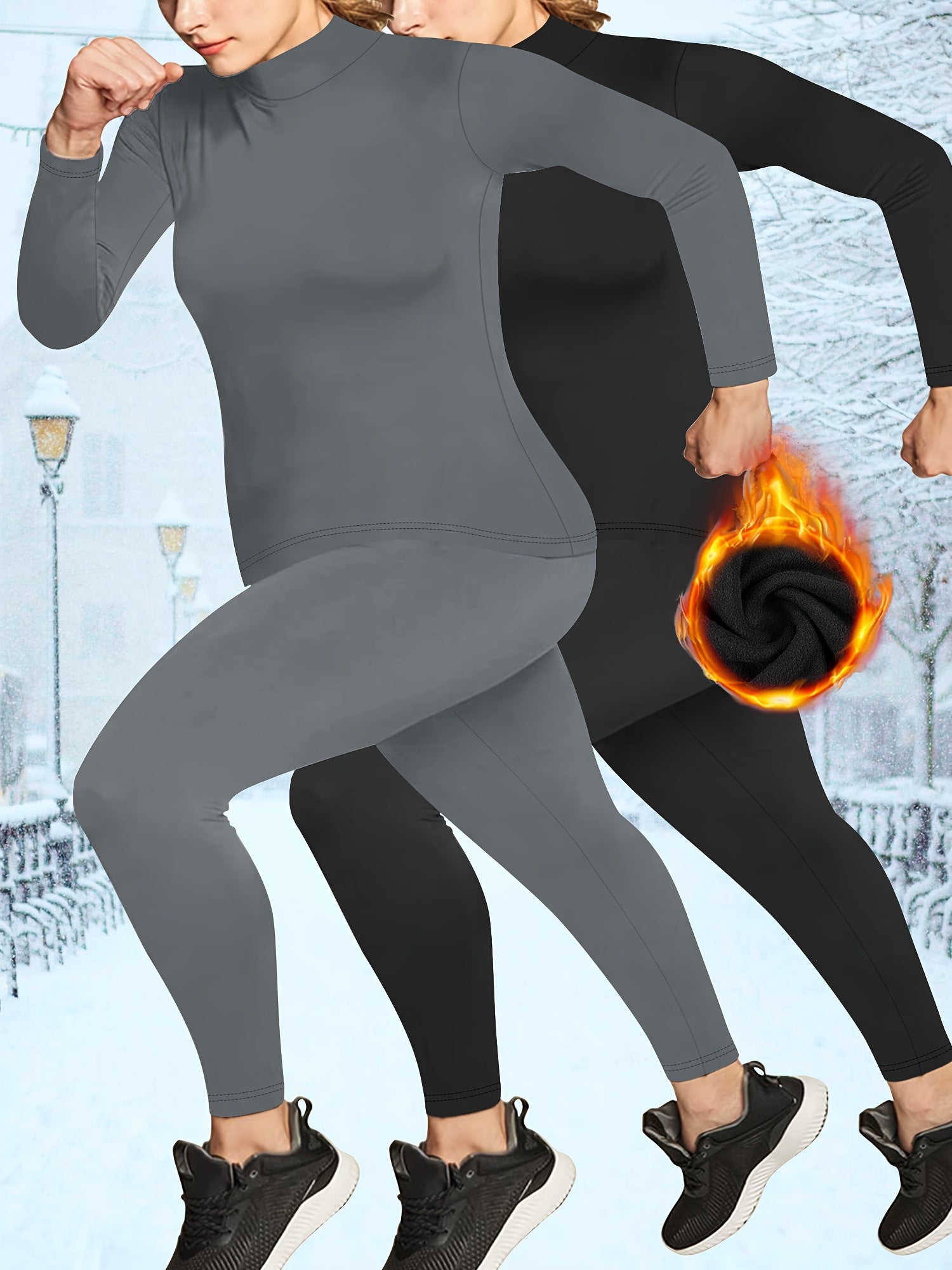 Plus o'lcham kuz qish fleece issiq ichki kiyim to'plami bo'yin issiq qilgich bilan