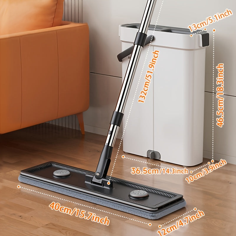 All-in-One Mop and Bucket System with Reusable Pads for Wet and Dry Cleaning