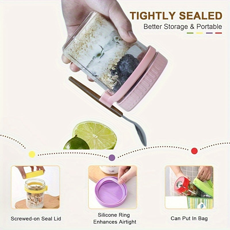 Set of 4 Glass Storage Containers 12oz Airtight Mason Jars with Lids and Spoons