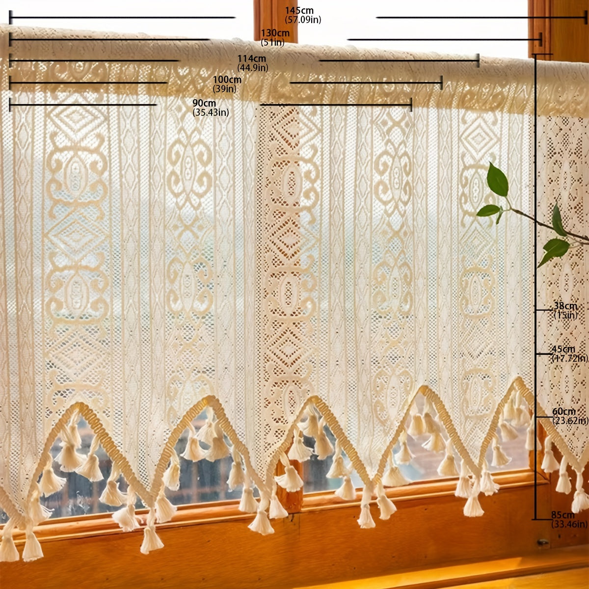 Bohemian Style Half Curtain with Tassels for Living Room Bedroom Kitchen Bathroom