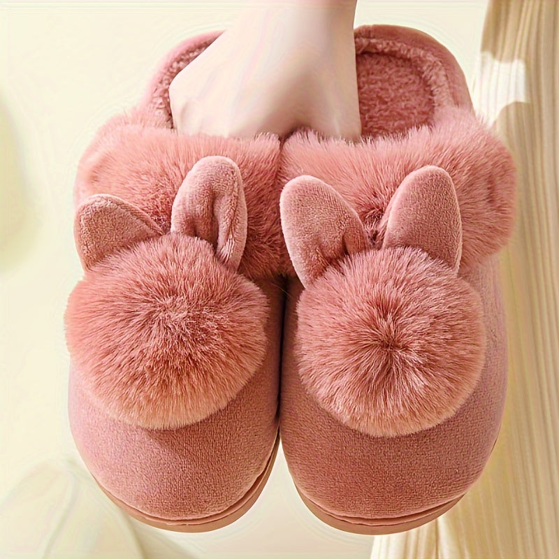 Women's Flannel Plush Faux Fur Sole Indoor Slippers for Winter