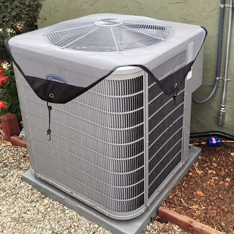 Funda para aire acondicionado gris claro con protector de malla, múltiples tamaños, incluye 4 cuerdas elásticas