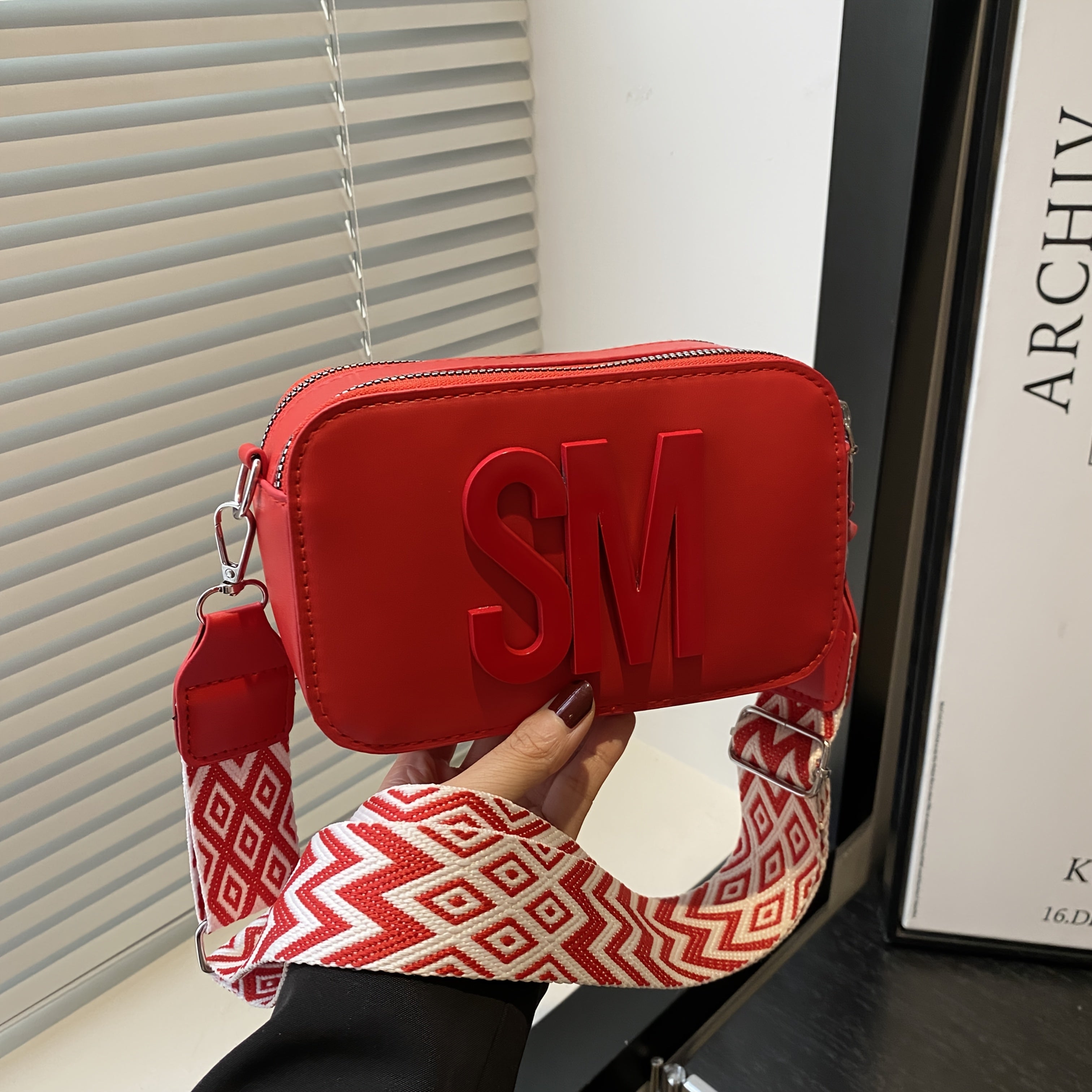 Women's Quilted Monogram Camera Bag in Black Beige Pink Khaki with Zipper Closure