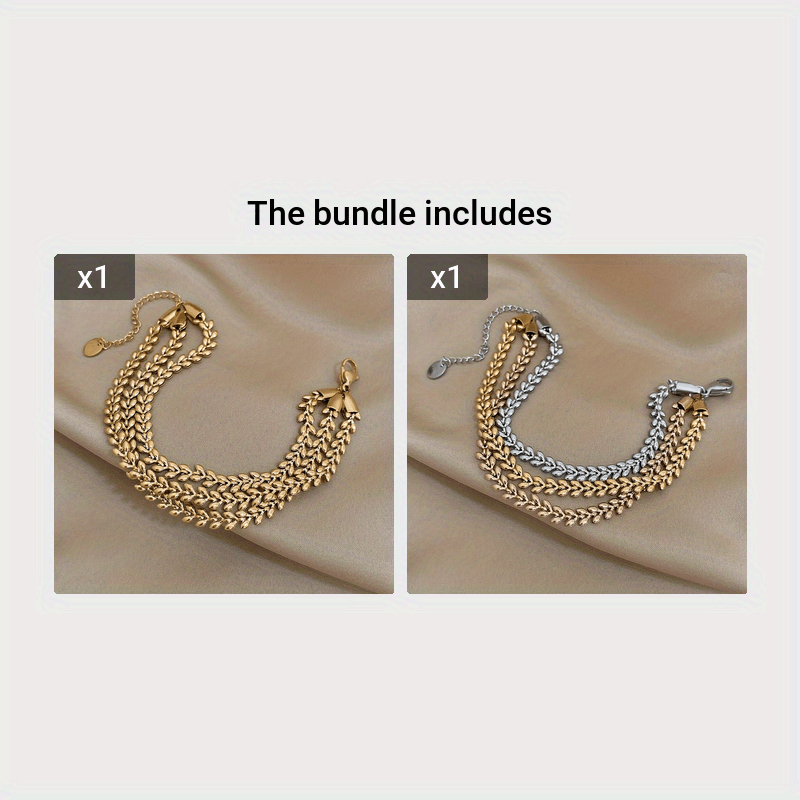 Golden Multi-Layer Chain Bracelet for Women with Wheat Ear Design for Parties