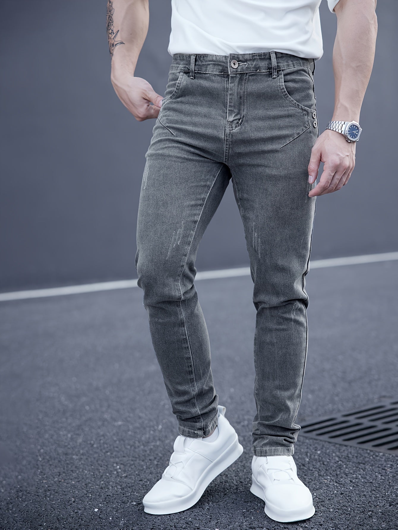 Men's Slim Fit Stretch Denim Jeans Casual Straight Leg Washed Look All-Season