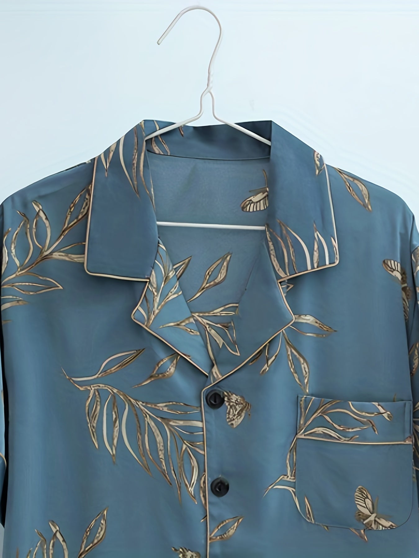 Men's Summer Floral Pajama Set Short Sleeve Lapel Collar Polyester Elastane Black