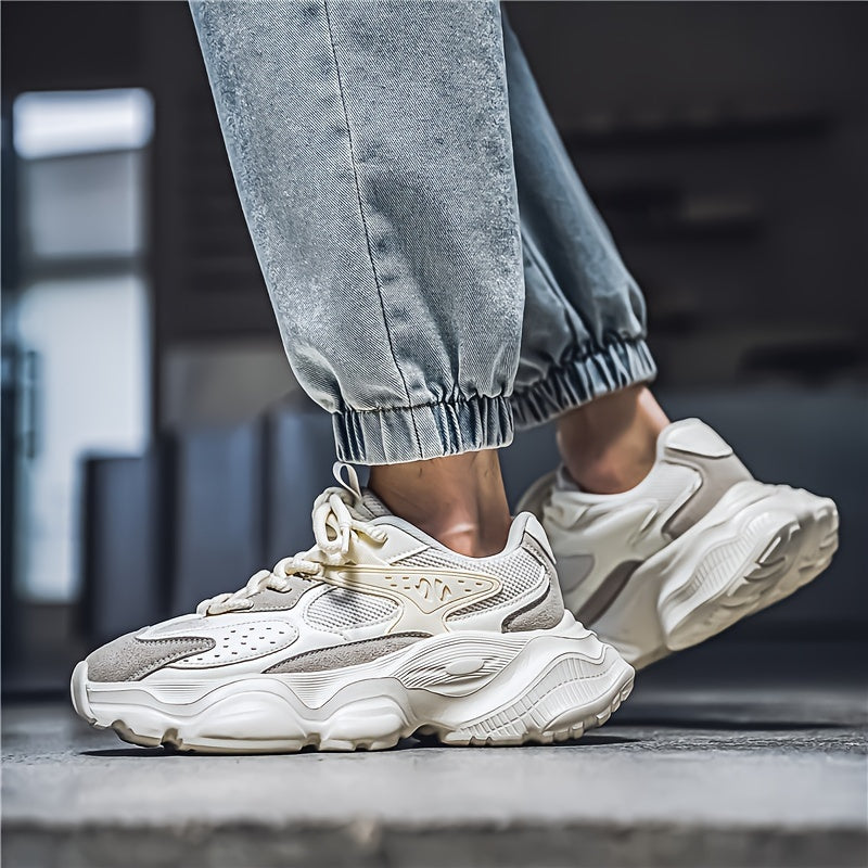 Men's Sneakers Breathable Mesh Casual Sports Mid-Top Lace-Up Anti-Slip Sole