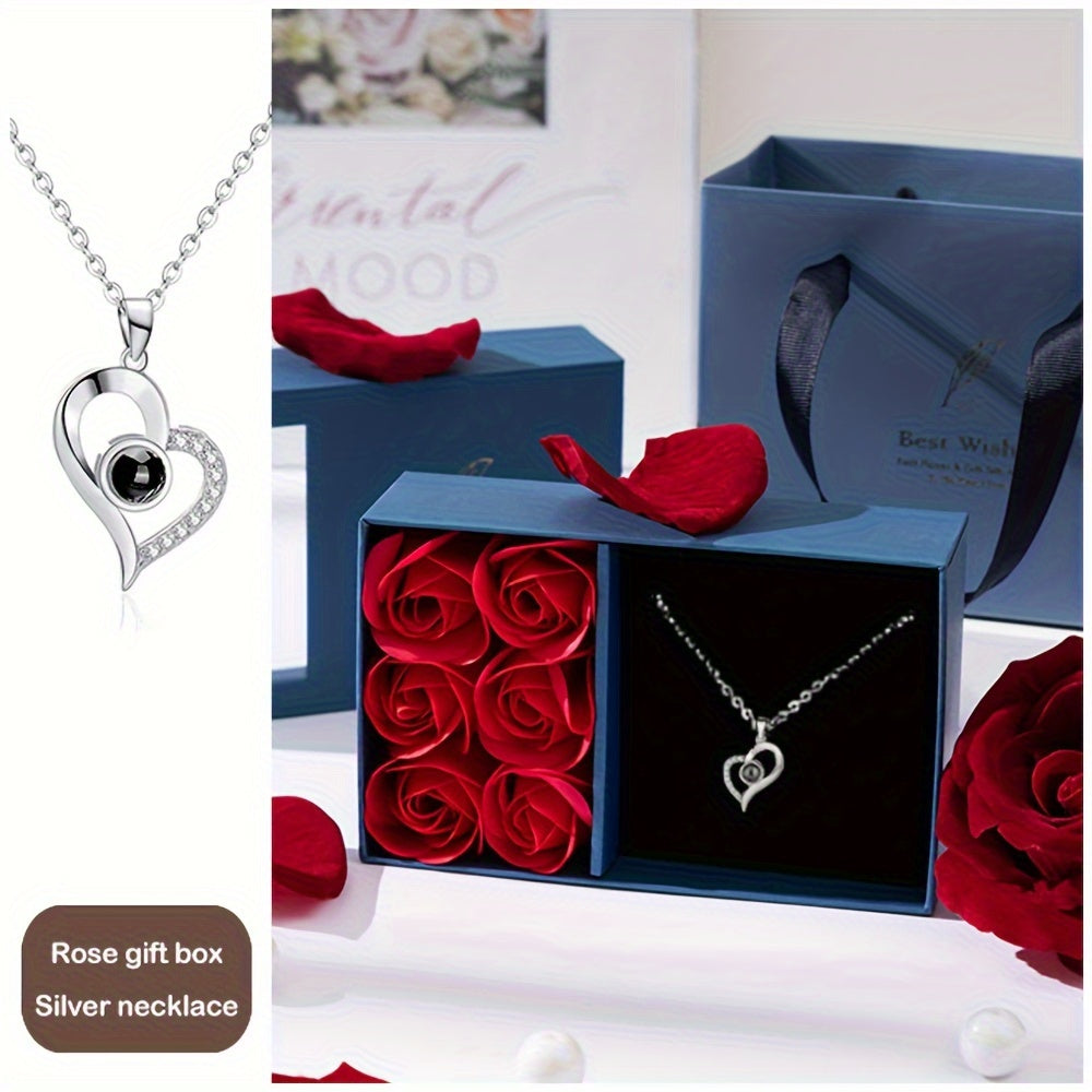 Personalized I Love You Necklace with Rose Gift Box for Mom Wife Girlfriend