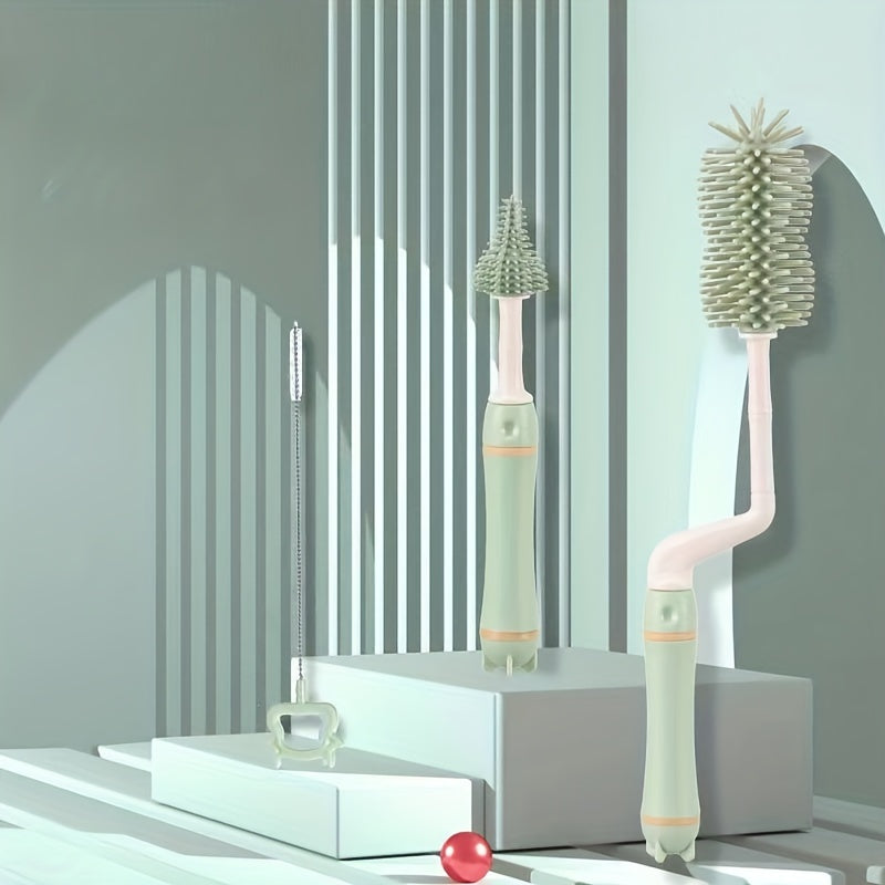 Kit de limpieza de biberones con cepillos para tetina y pajilla, cepillo de silicona de grado alimenticio y mango de metal para nuevas mamás