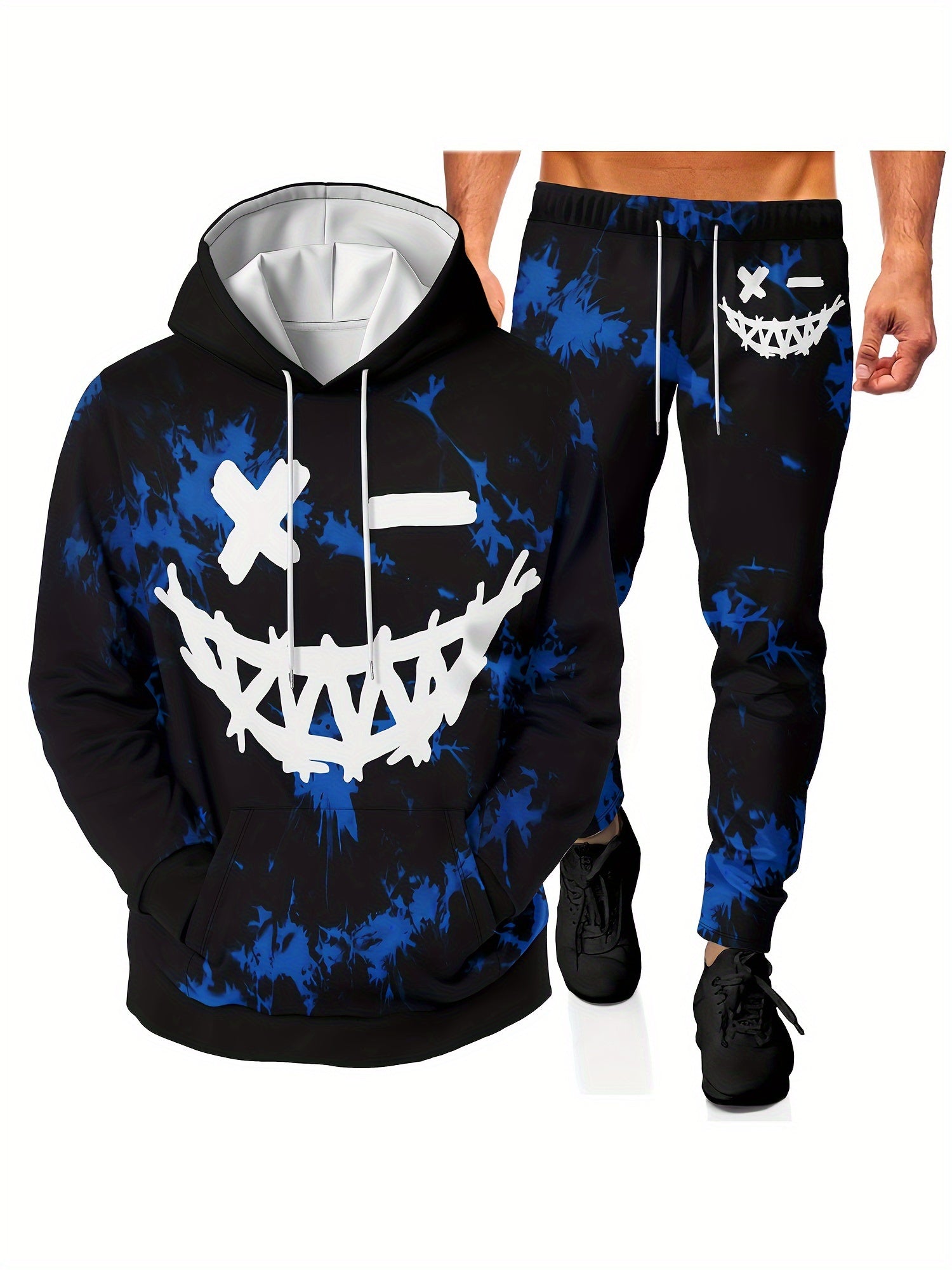Men's 3D Print Casual Hoodie Set with Long Sleeve Top and Pants Polyester Knit
