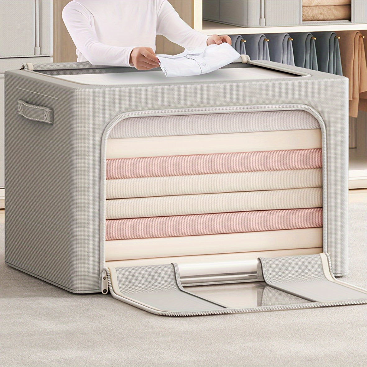 Storage Box Waterproof Cordura Foldable Steel Frame with Transparent Window for Wardrobes Vehicles and Moving