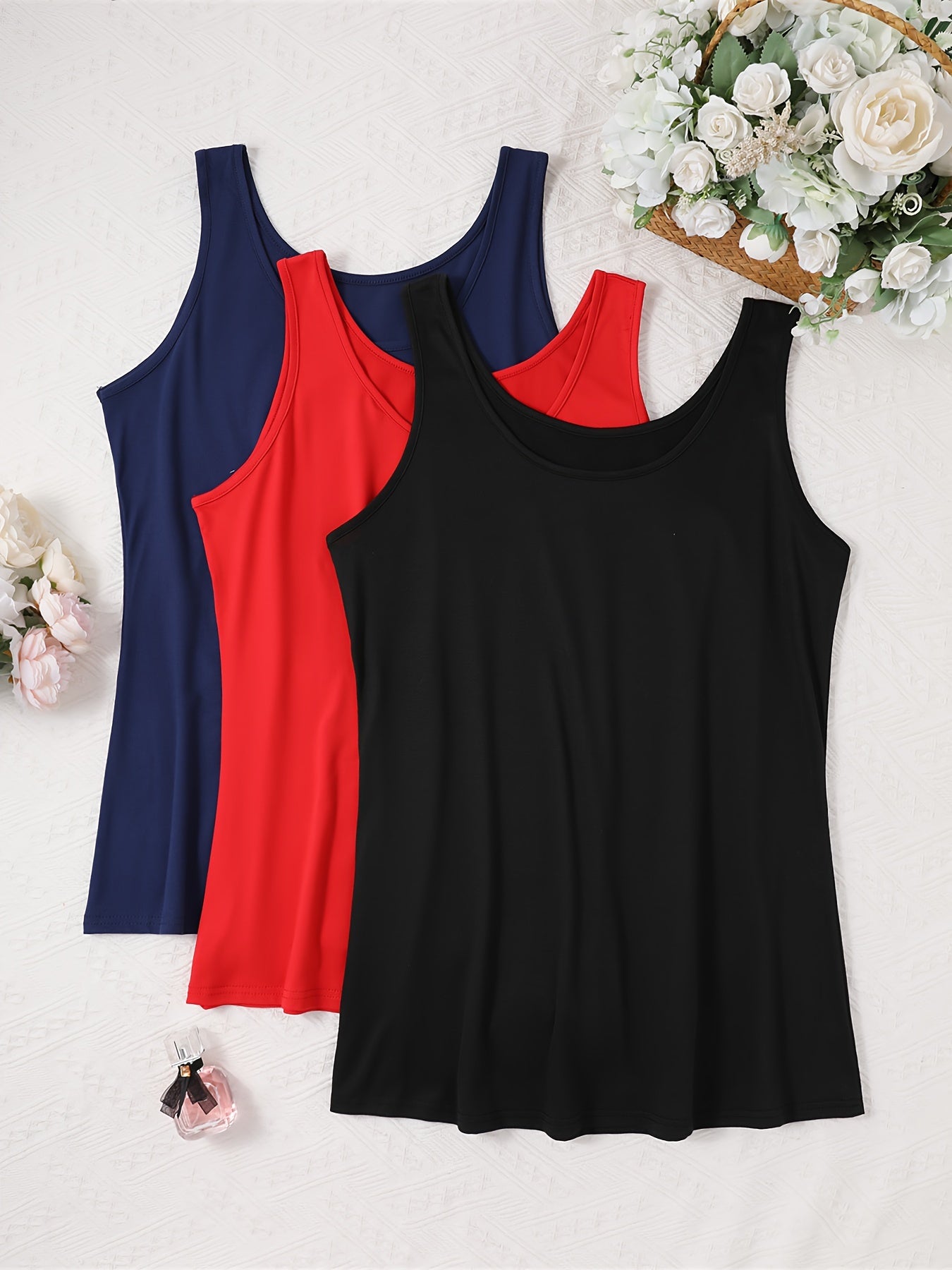 Women's Lounge Tank Tops Pack Plus Size Solid Round Neck Slim Fit Sleepwear