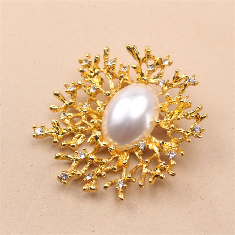 Antique Gold Coral Brooch Pin Sea Creature Resin Enamel Gift for Women