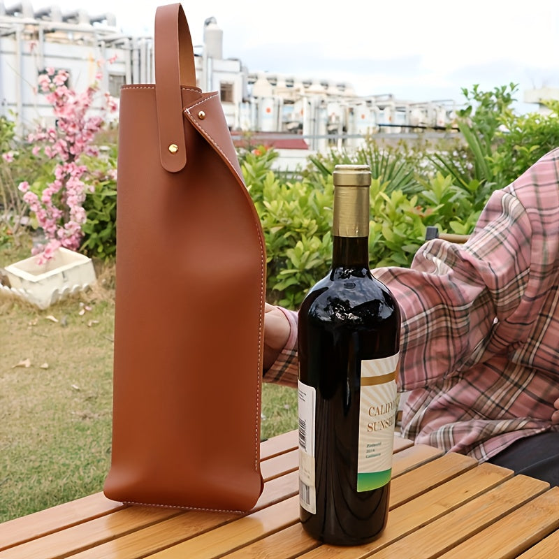Leather Wine Carrier for Single Bottle with Snap Closure Portable and Stylish Gift