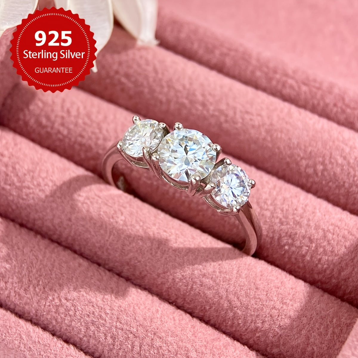 Sterling Silver Moissanite Engagement Ring for Women 1ct and 0.5ct Stones Sizes 5-11