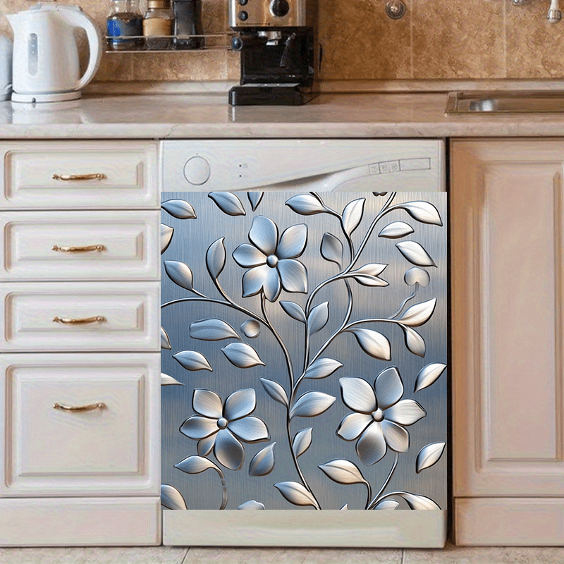 Edelki gullari PVC idish-tovoq eshigi magnit stiker, suv o'tkazmaydigan, iz qoldirmaydigan, 58.5x65cm