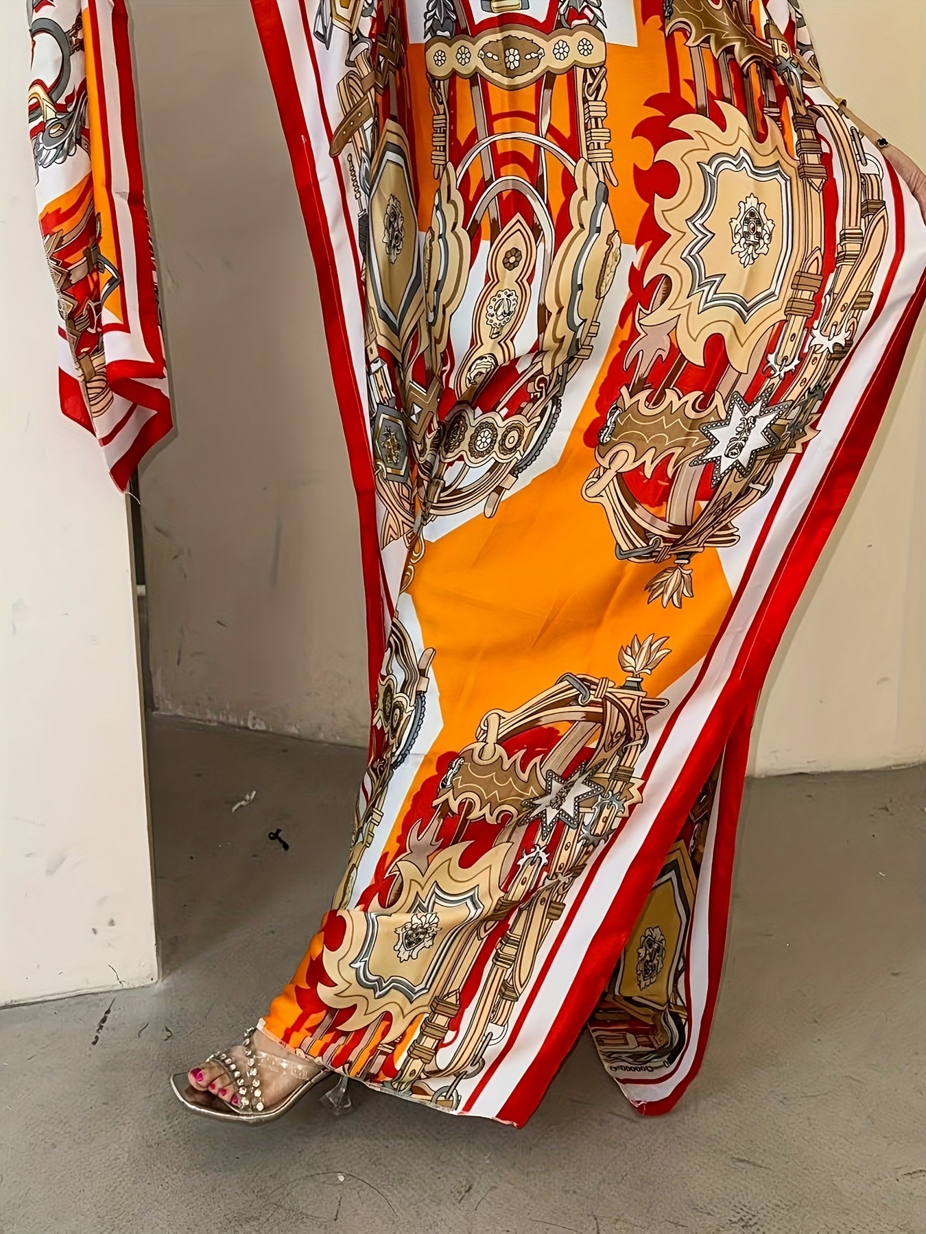 Women's Floral Print Boat Neck Abaya Batwing Sleeve Maxi Dress