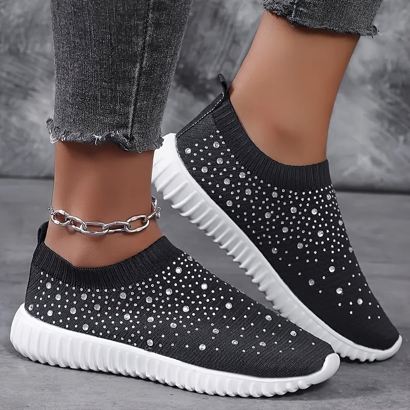 Women's Rhinestone Decor Platform Sneakers Casual Slip-On Outdoor Shoes