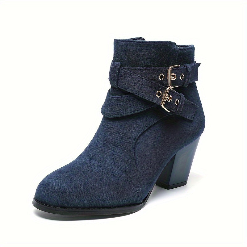 Women's Ankle Boots Leather Side Zipper Chunky Heel Lace-Up Short Boots