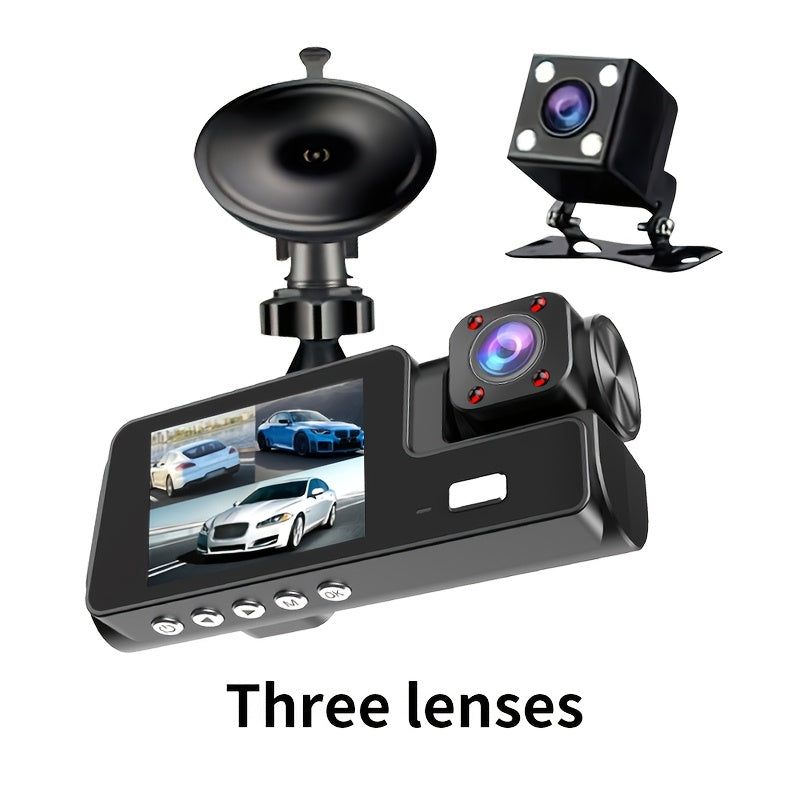 3-канальная автомобильная видеорегистратор FHD 1080P ночное видение циклическая запись G-сенсор ультра широкий угол
