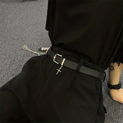 Черный готический металлический крест пряжка ремень из искусственной кожи для мужчин и женщин повседневные черные штаны