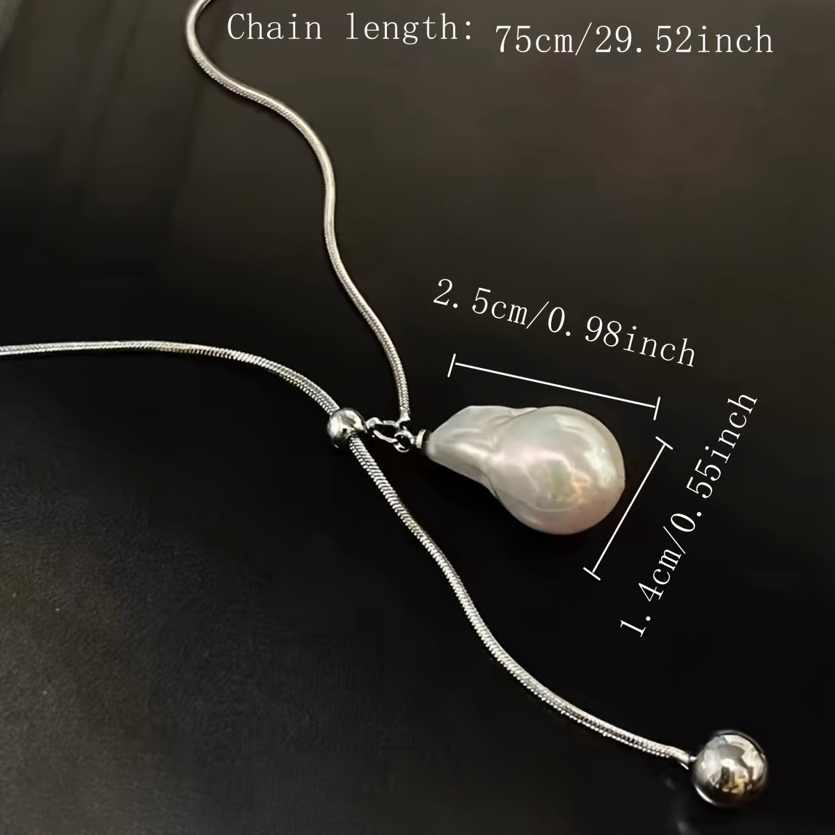 Y-Necklace with Baroque Freshwater Pearl Pendant Adjustable Slider French-Inspired Design for Holidays Banquets Festivals