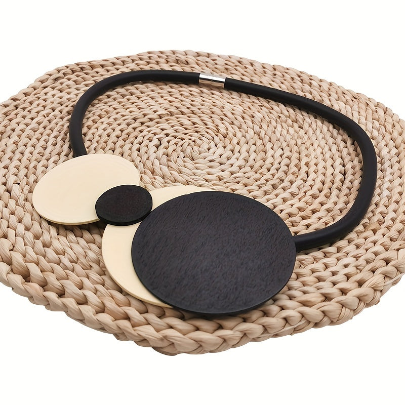 Wooden Pendant Necklace with Vintage Rubber Chain for Casual, Gothic, Bohemian Styles