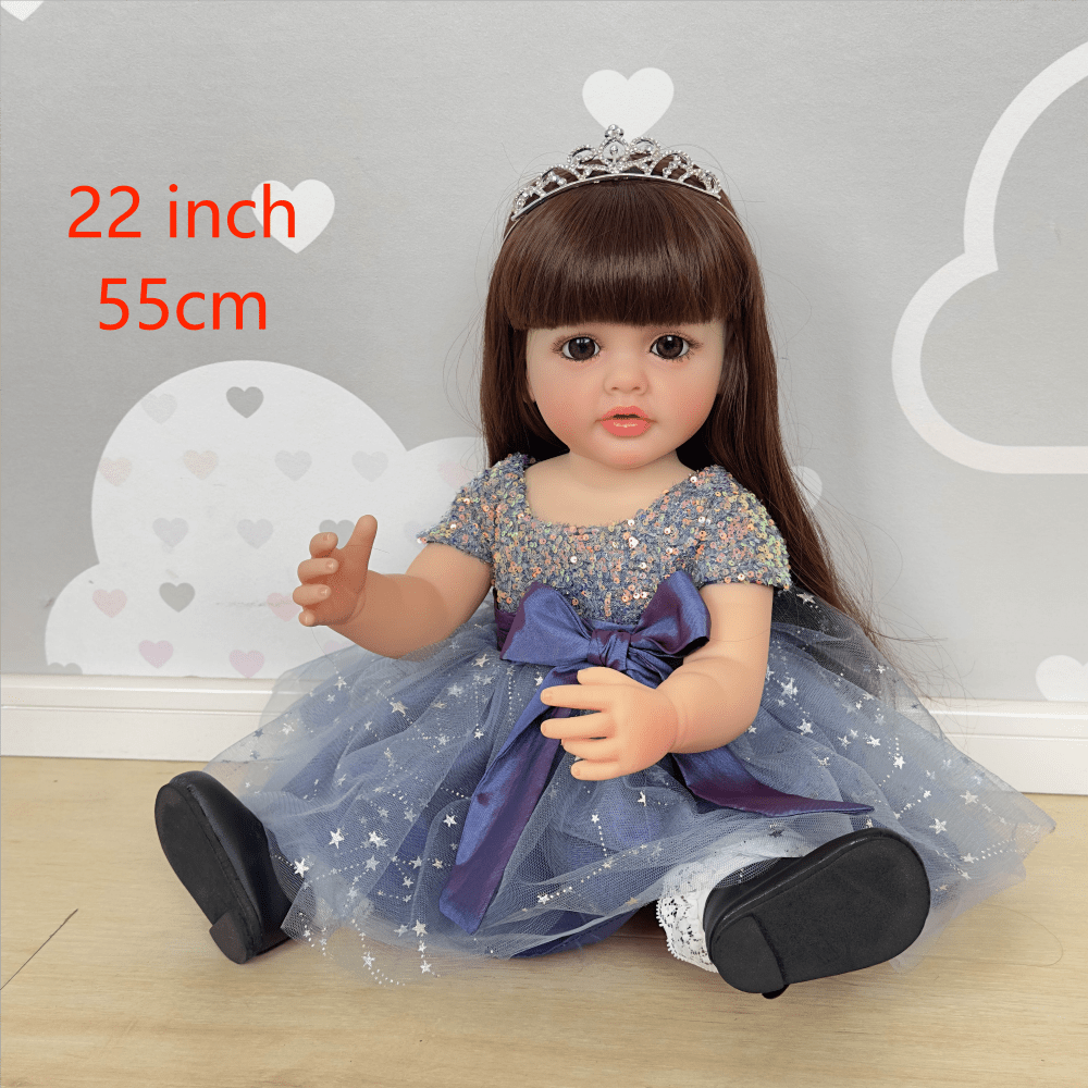 55cm Vinyl Doll with Long Hair Princess Skirt Water-Resistant Wall-Standing Toy for Children