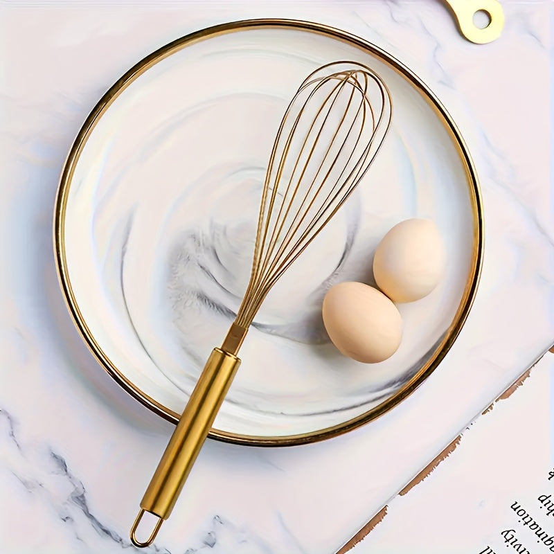 Gold Stainless Steel Whisk Handheld Egg Beater for Baking and Cooking