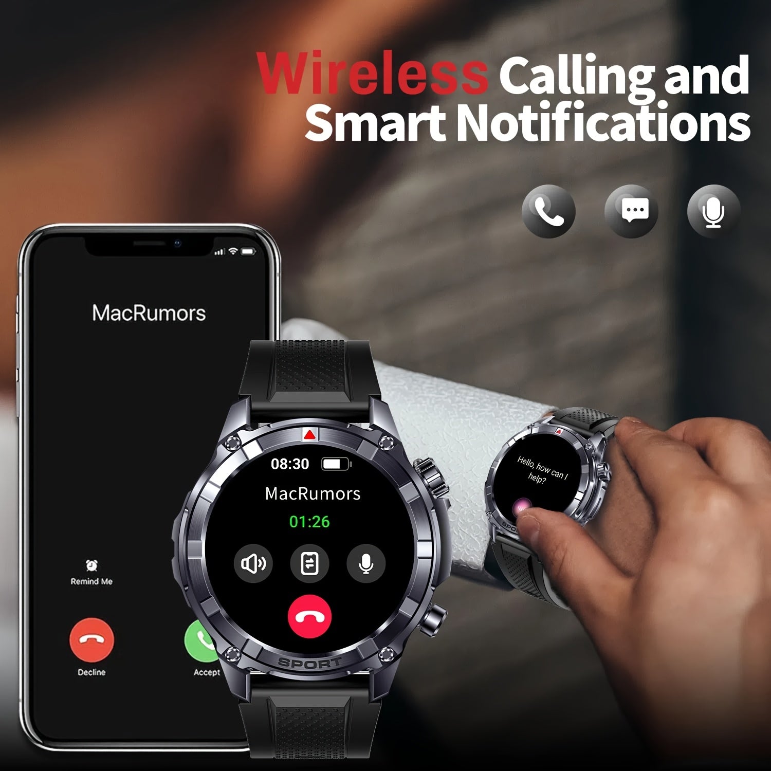 INNOFOVO erkaklar uchun aqlli soati 3.86 sm HD ekran, AI ovozli yordamchi, ob-havo prognozi, uyqu kuzatuvchisi, 100+ sport rejimi, simsiz qo'ng'iroq, zanglamaydigan po'latdan yasalgan tasma va USB zaryadlash imkoniyatlariga ega.