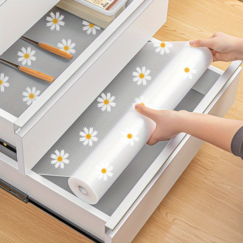 Daisy Pattern Waterproof Non-Slip Kitchen Mat Roll for Cabinets Drawers Refrigerators