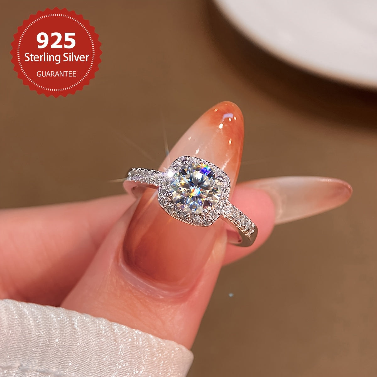 Square Moissanite Ring for Women 1 Carat Sterling Silver Wedding Anniversary Gift