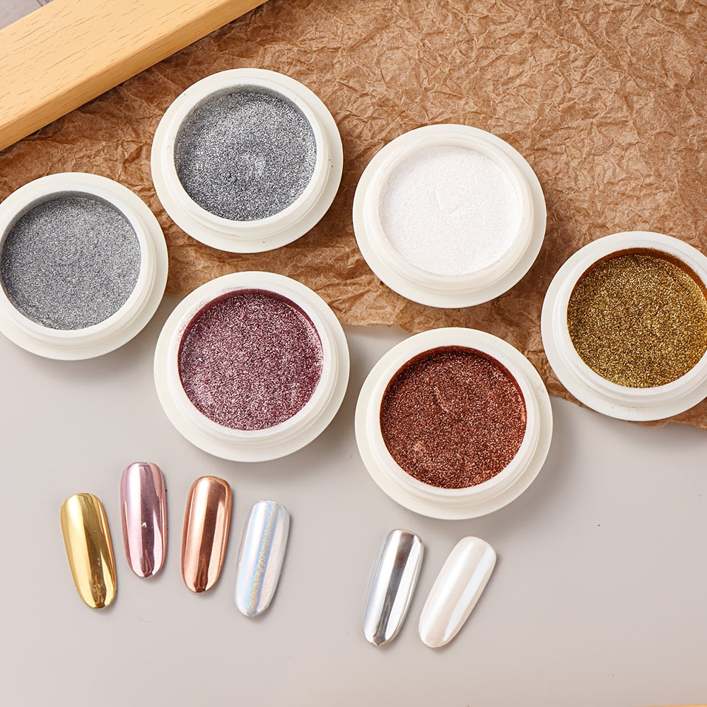 6 Pieces Chrome Mirror Nail Powder Set Metallic Gold Silver for Nail Art