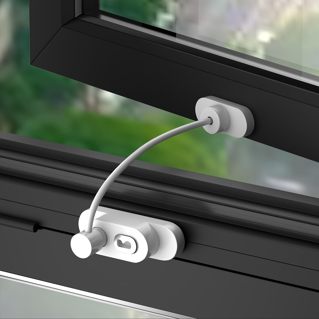 Wire Rope Window Lock with Metal Base and ABS Cover, Punch Installation, Includes Screws and Key