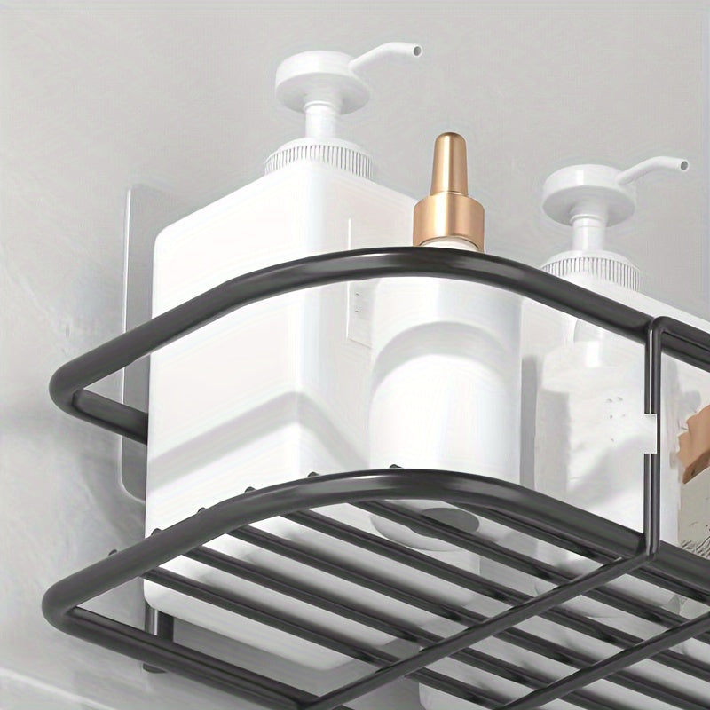 Estante de baño de metal para pared, sin taladro, organizador para artículos de tocador y suministros de cocina