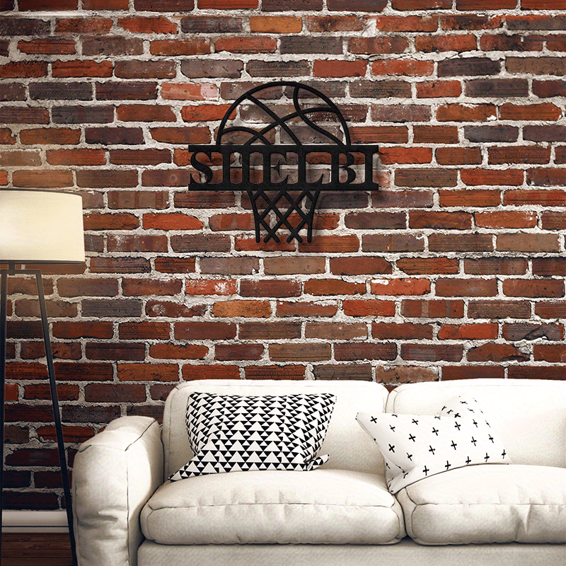 Personalized Black Iron Basketball Hoop Wall Art for Home Bar or Game Room Decor