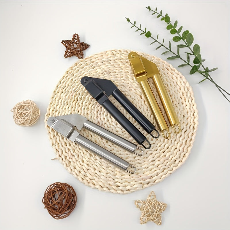 Black and Gold Stainless Steel Garlic Press 19.5cm Manual Kitchen Juicer Easy to Clean