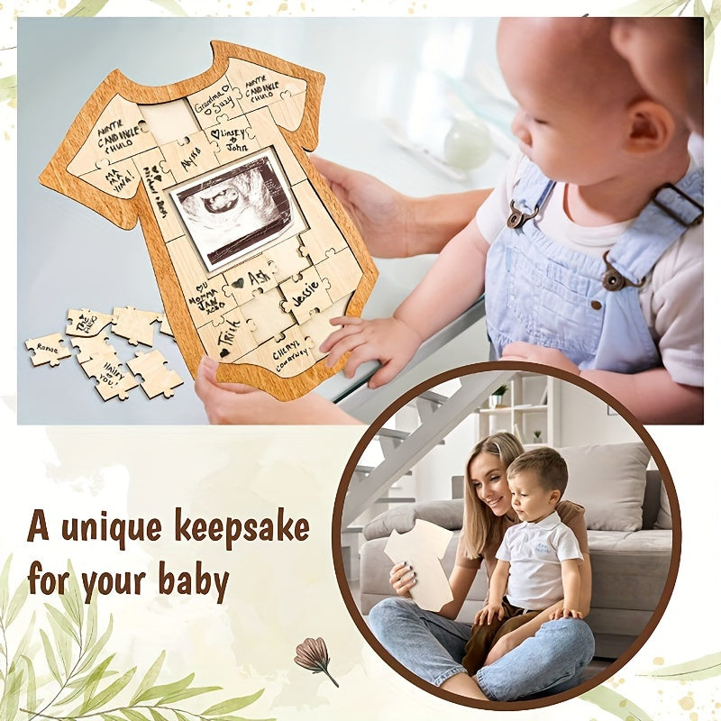 Drevesin ramkali xotira qutisi, to'y mehmonlar kitobi - imzolar va sonogrammalar uchun jumboq dizayni, stendi bilan birga - xona dekoratsiyasi uchun ideal esdalik fotosurat ramkasi