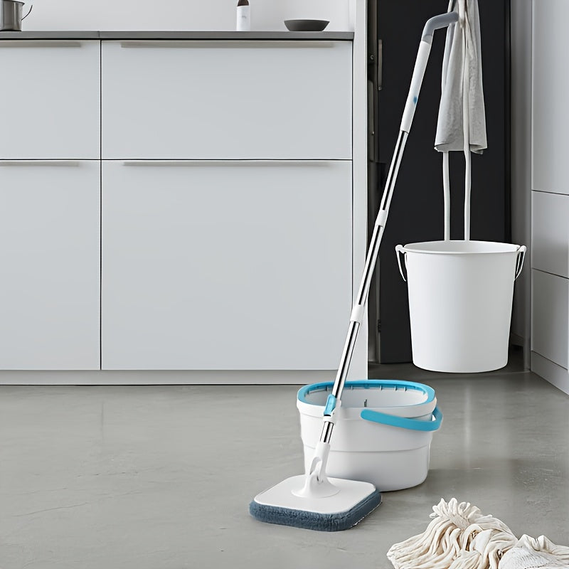Stainless Steel Flat Mop with Bucket, Hands-Free Wringing, 360° Rotating Head