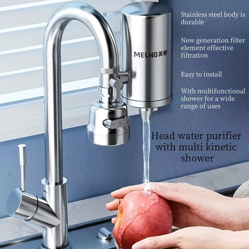 Stainless Steel Faucet Water Filter with Multi-Directional Shower Head Ceramic Cartridge