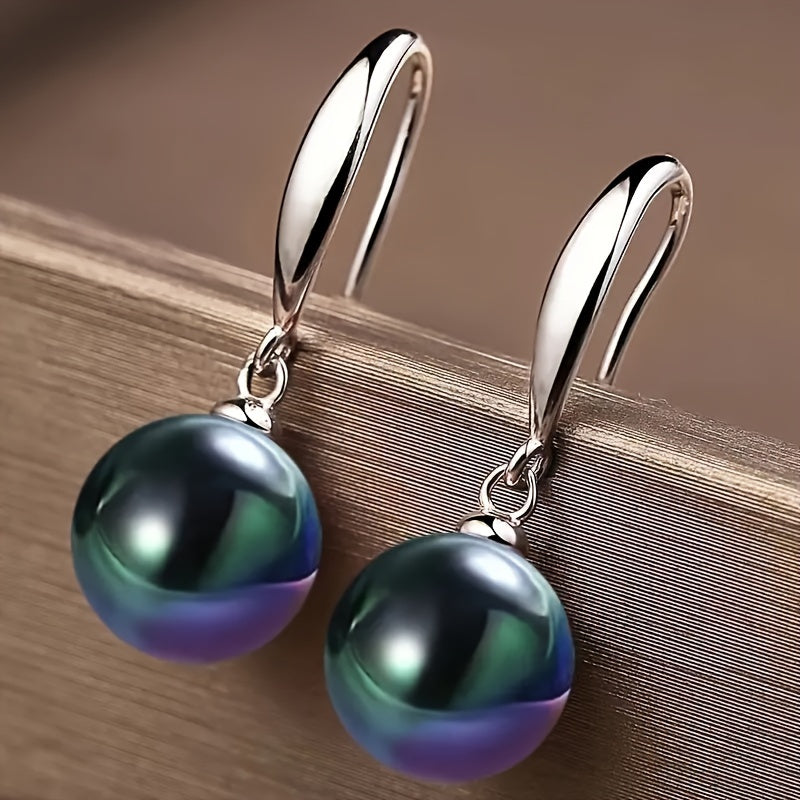 Sterling Silver Dangle Earrings with Black-Green Pearl Pendant for Formal Occasions