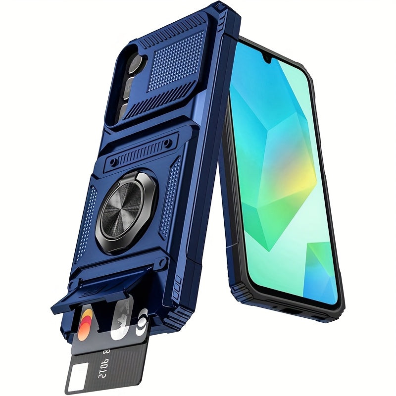 Durable Shockproof Phone Case with Metal Stand and Card Slot for Multiple Models