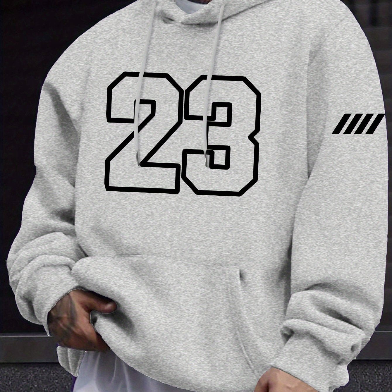 Men's Polyester Hoodie with Kangaroo Pocket, Casual Geometric Print for Fall and Winter