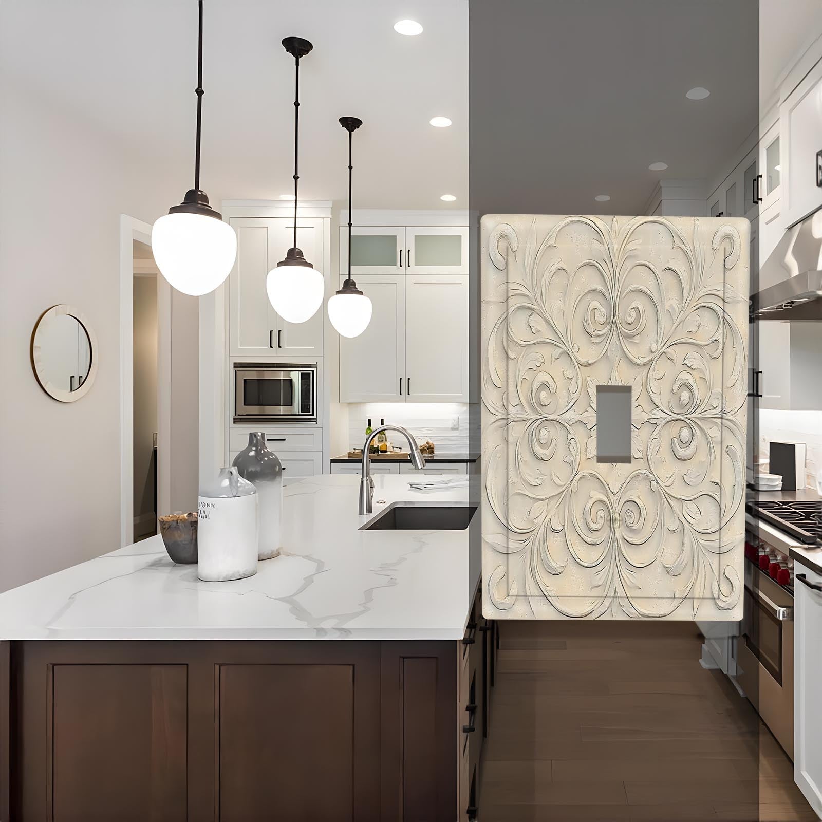 Art Deco Wall Plate Cover for Kitchen and Home Office French Pattern Chic Durable Reusable Easy to Install