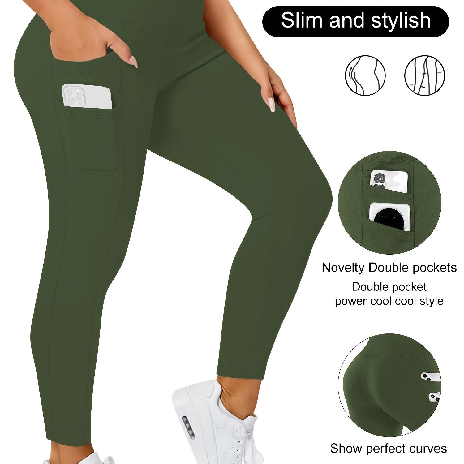 Plus Size High Waist Stretchy Leggings with Pockets for Yoga and Workout