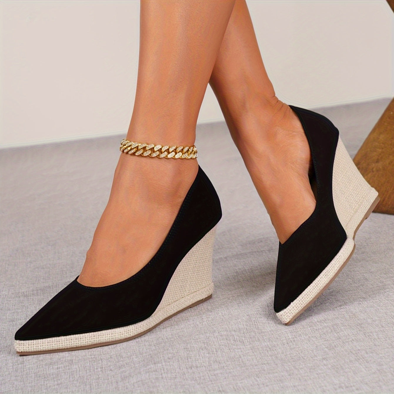 Women's Wedge Heel Shoes Thick Sole Slip-On Spring Autumn Footwear