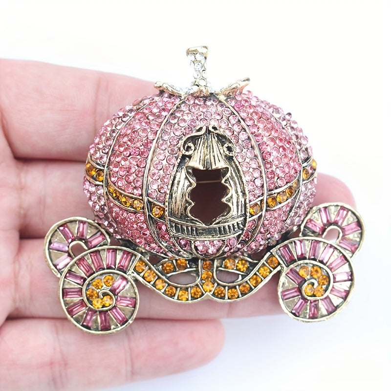 Vintage Pumpkin Coach Brooch with Repurposed Diamonds Women's Winter Fashion Accessory