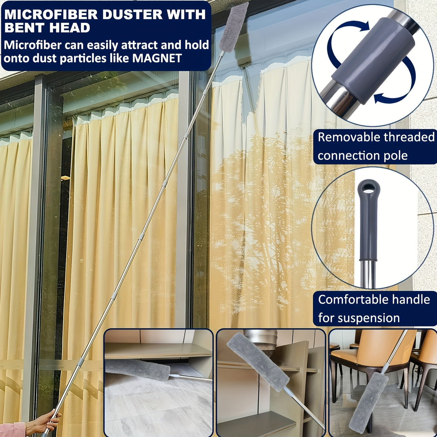 Yengil alyuminiy tayoq to'siq tozalagich, tortiladigan dizayn – mustahkam zanglamaydigan po'latdan yasalgan tutqich, o'rtacha cho'tka qattiqligi, tijorat tozalash uchun ideal